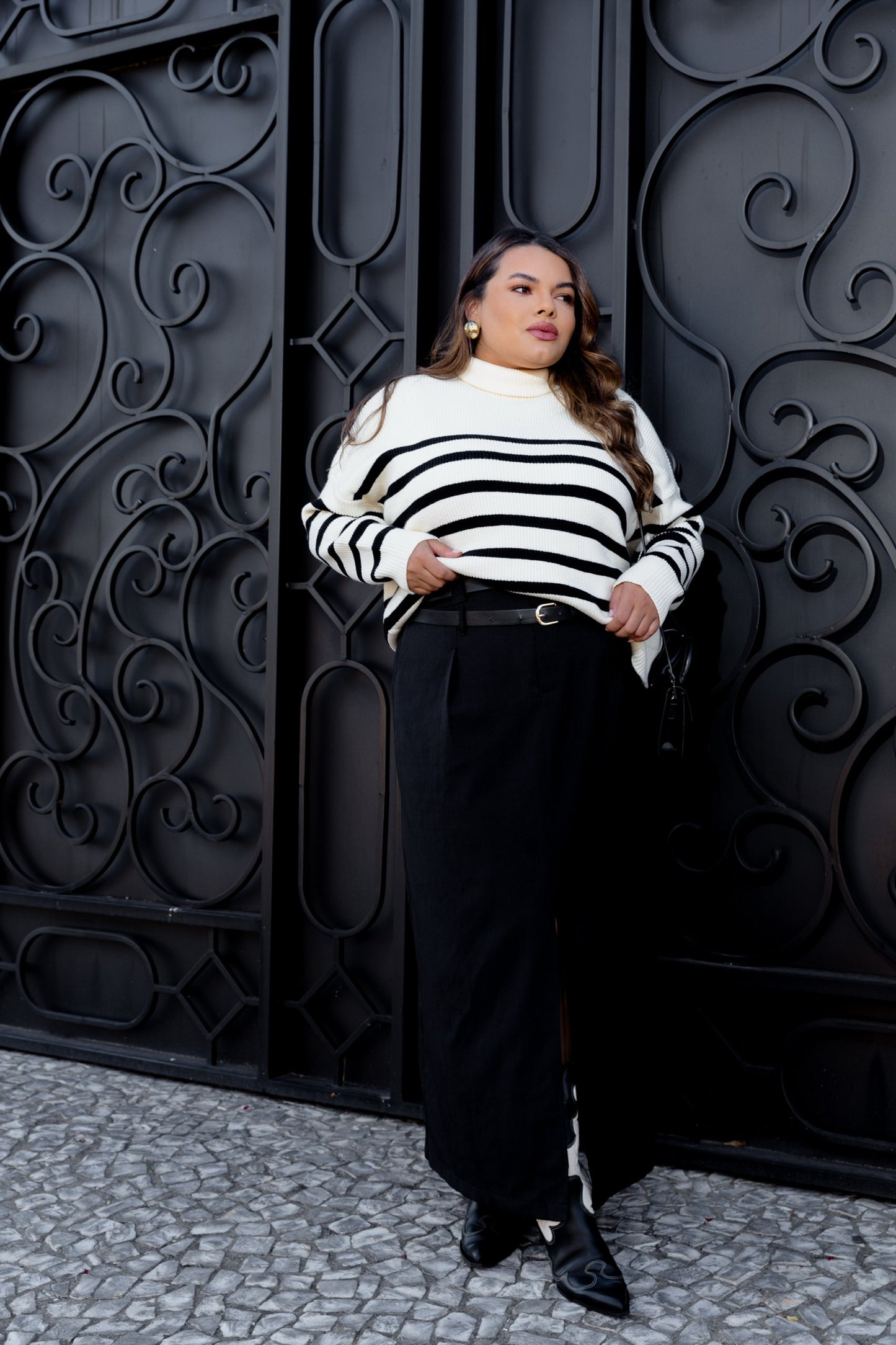 Oversized Turtleneck Striped Sweater