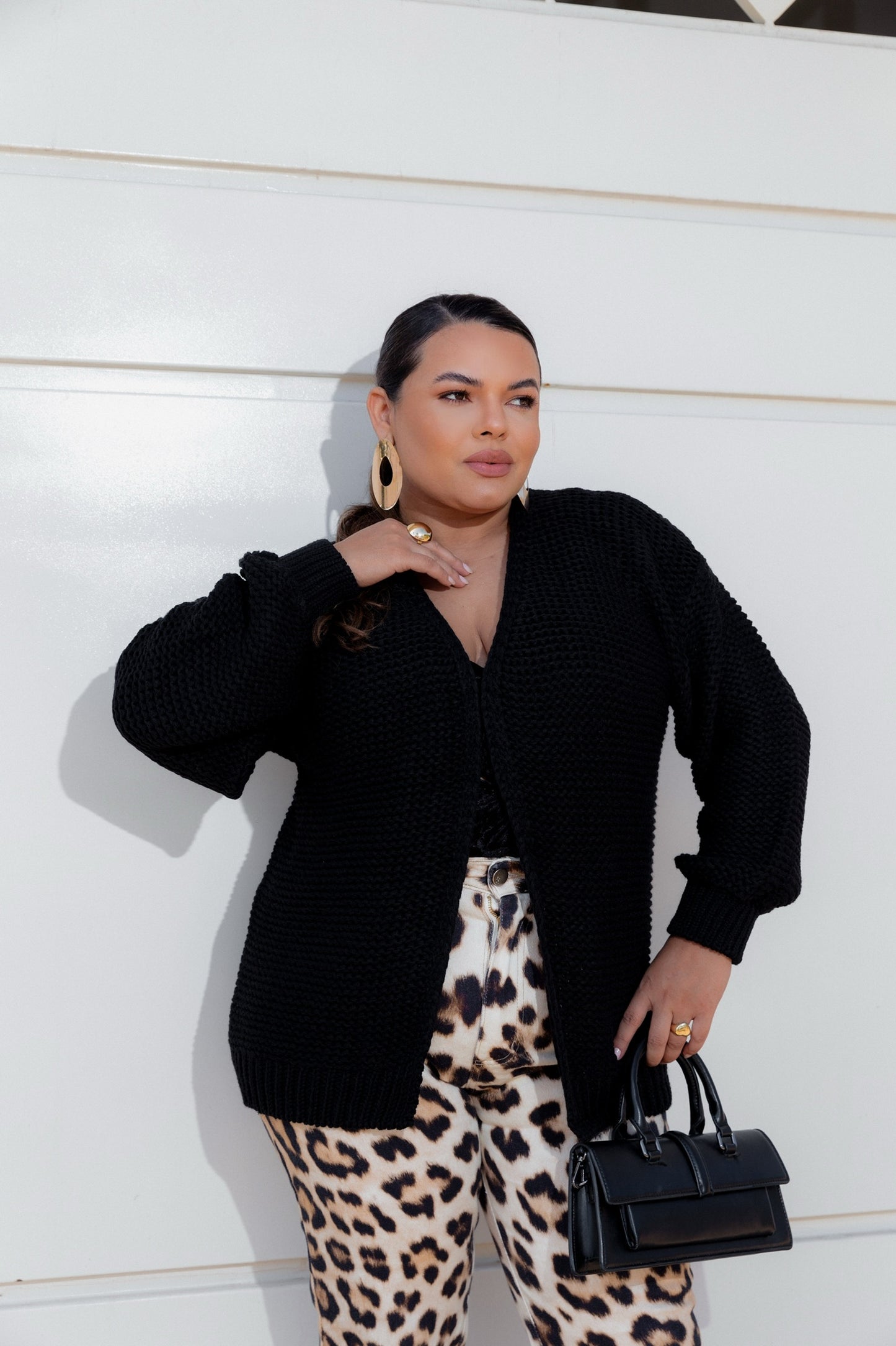 Women's Chunky Knit Open Front Cardigan Black
