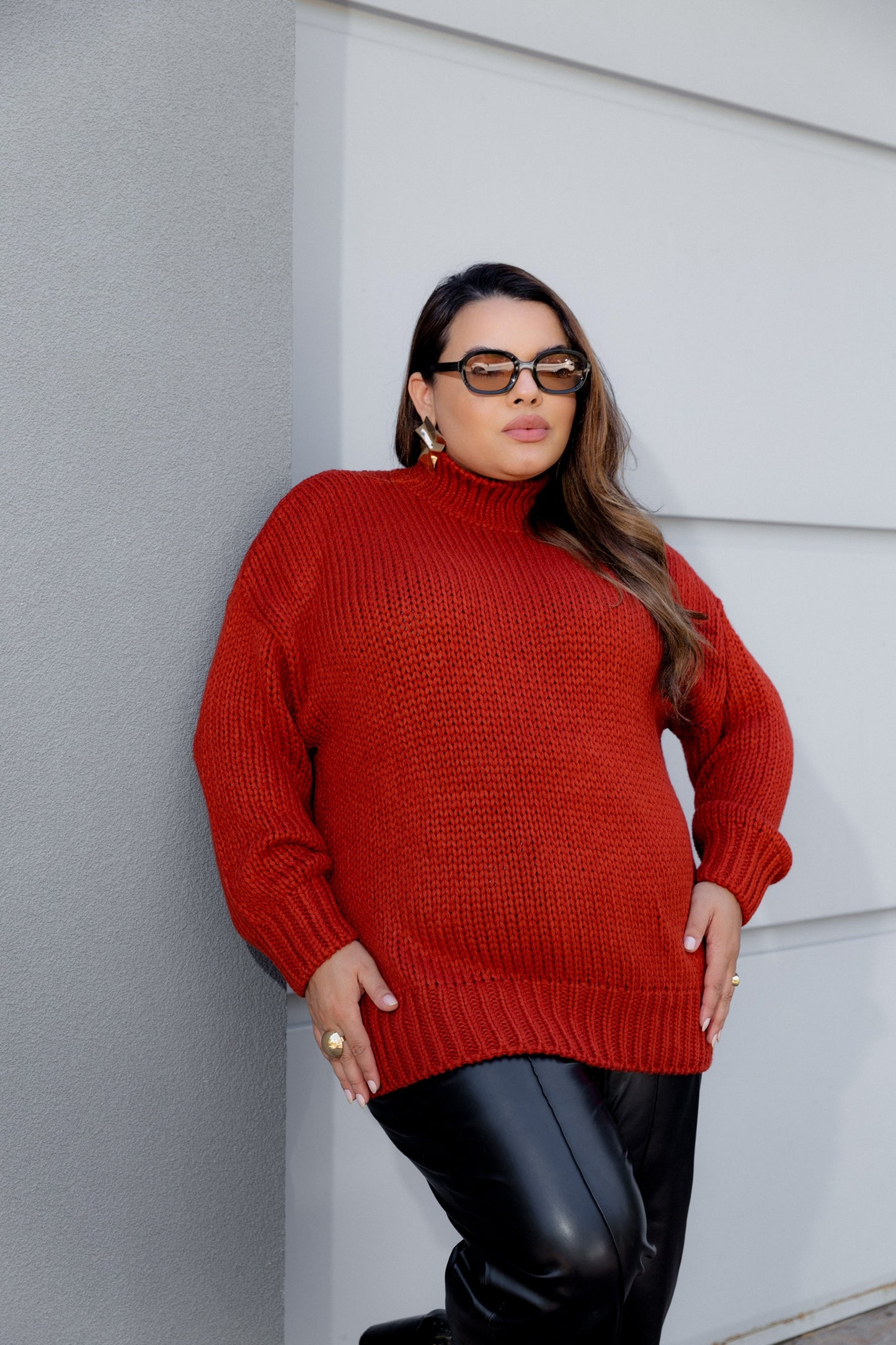 Women's Oversized Turtleneck Sweater, One Size Brown