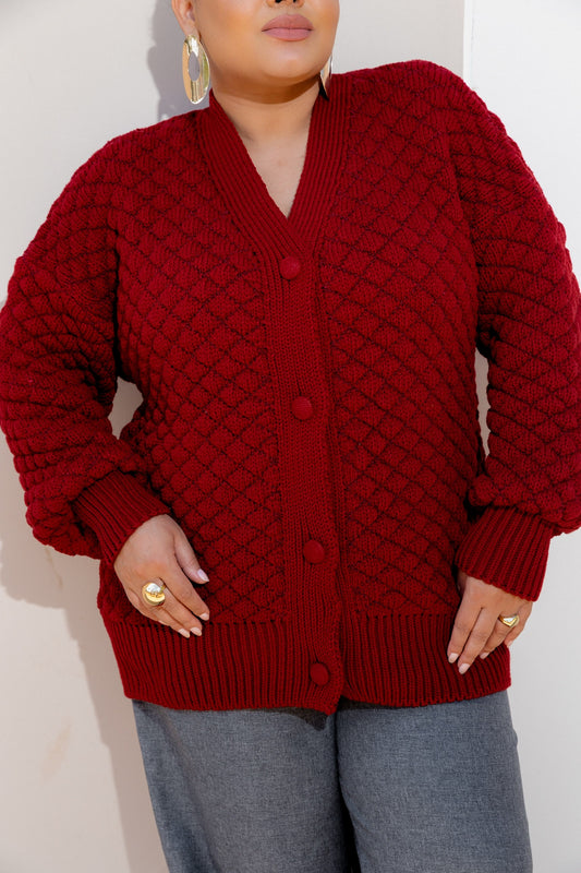 Cardigan com botões 3D textura de tricô