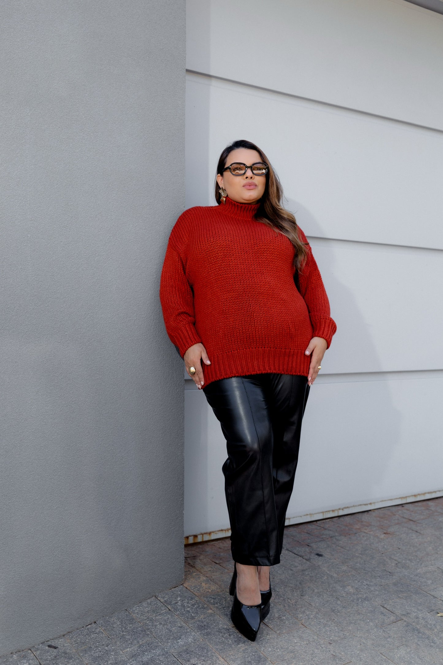 Women's Oversized Turtleneck Sweater, One Size Brown