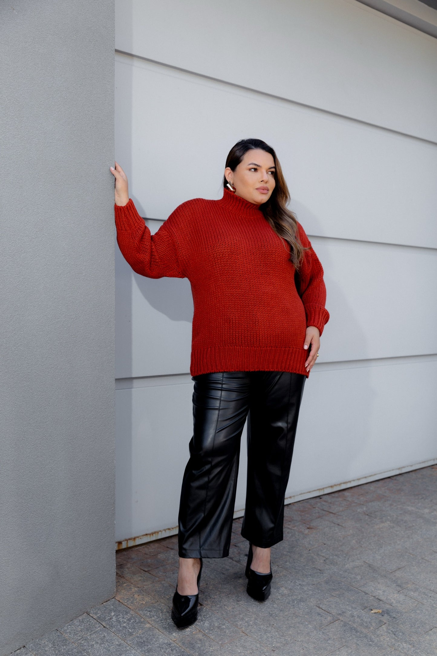 Women's Oversized Turtleneck Sweater, One Size Brown