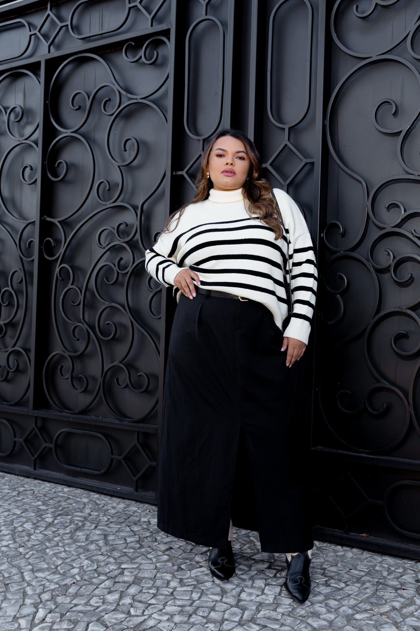 Oversized Turtleneck Striped Sweater