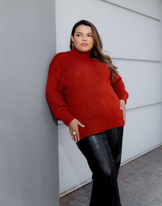 Suéter feminino oversized de gola alta, tamanho único marrom