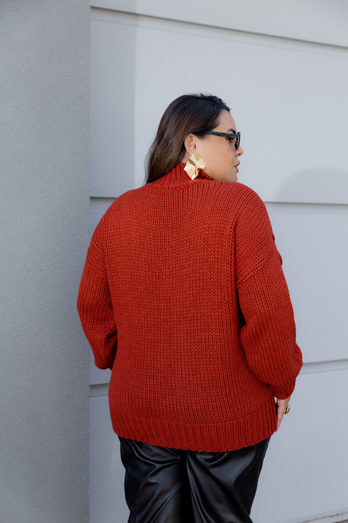 Women's Oversized Turtleneck Sweater, One Size Brown