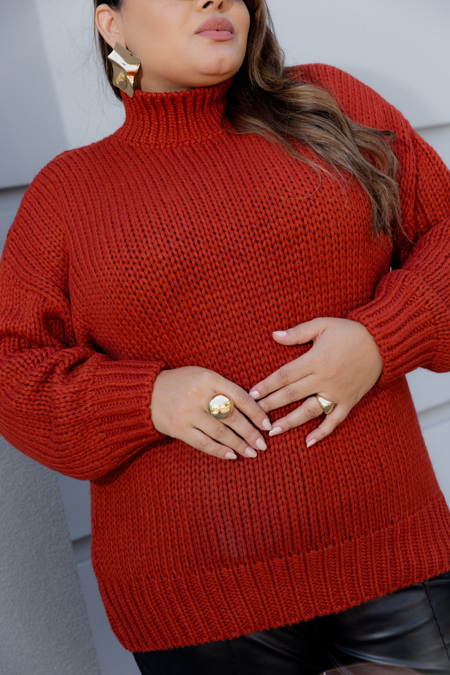 Women's Oversized Turtleneck Sweater, One Size Brown