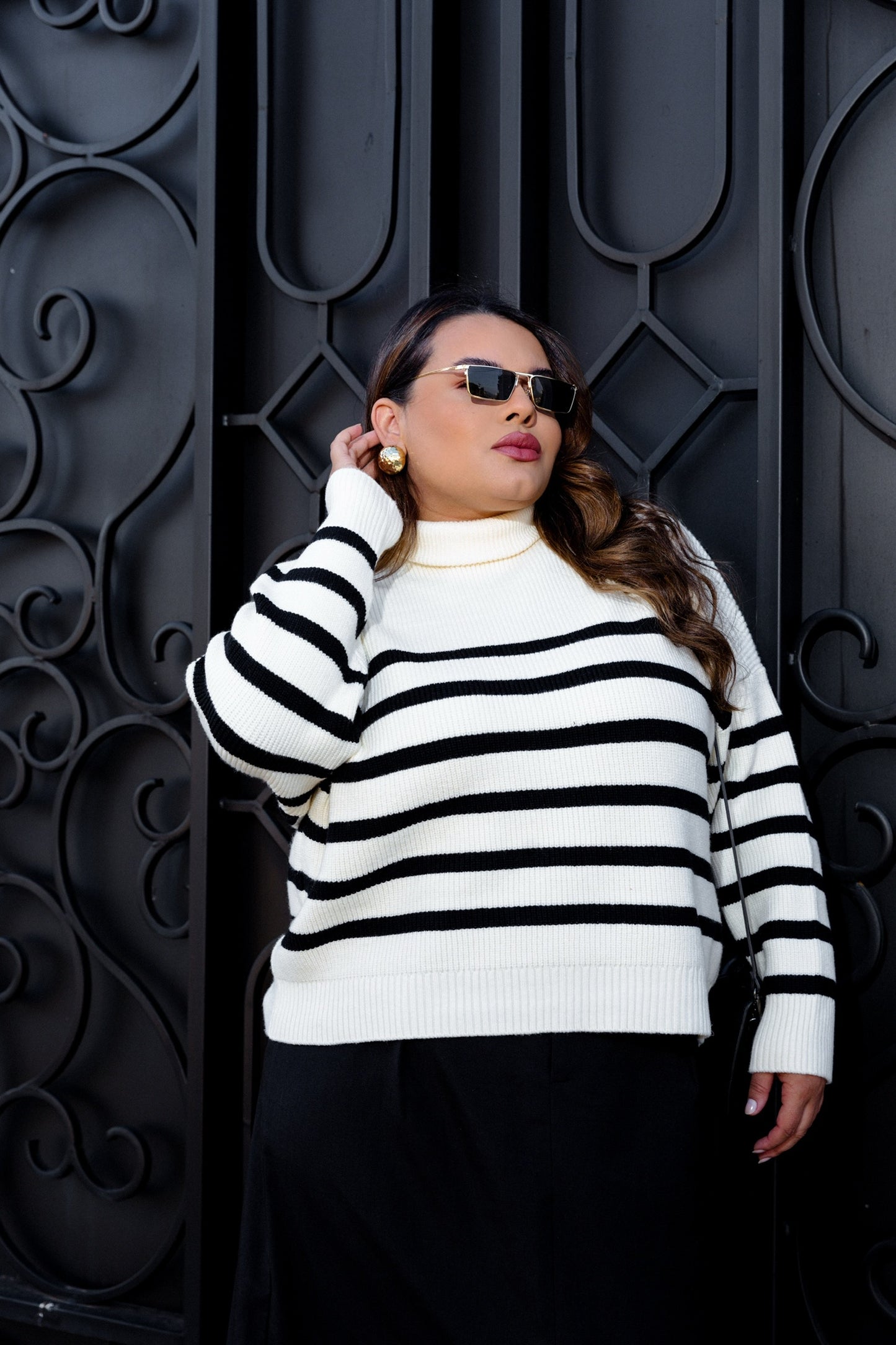 Oversized Turtleneck Striped Sweater